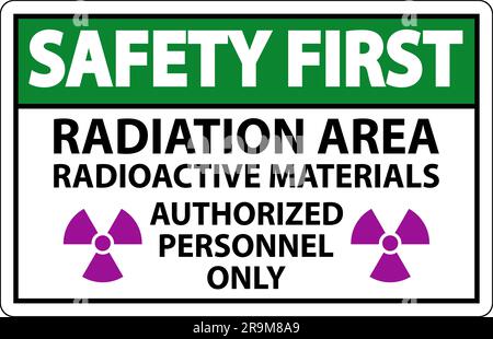 Premier signe de radioprotection attention zone de rayonnement, matières radioactives, personnel autorisé uniquement Illustration de Vecteur