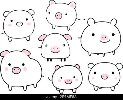 Un ensemble d'arts vectoriels ou un motif minimaliste de cochons mignons. Illustration de Vecteur