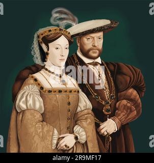 Tableau vectoriel du roi Henri VIII et de sa troisième femme, Jane Seymour Illustration de Vecteur