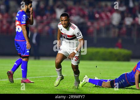 São Paulo (SP), 27/06/2023 - Futebol/SÃO PAULO-TIGRE (ARG) - but du Juan de São Paulo - match entre São Paulo x Tigre (ARG), valable pour la sixième partie de la scène de groupe, de la Copa Sudamericana, tenue au stade de Morumbi, zone sud de São Paulo, La nuit de ce mardi, 27. Banque D'Images