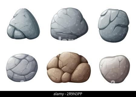 définir le bouton de pierre dans le style de dessin animé pour le jeu vidéo isolé sur fond blanc Illustration de Vecteur