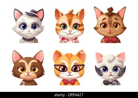 définir le chat dans le style de dessin animé pour le jeu vidéo isolé sur fond blanc Illustration de Vecteur