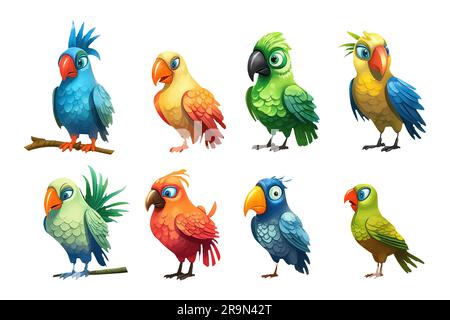 placez les oiseaux dans un style de dessin animé pour un jeu vidéo isolé sur fond blanc Illustration de Vecteur