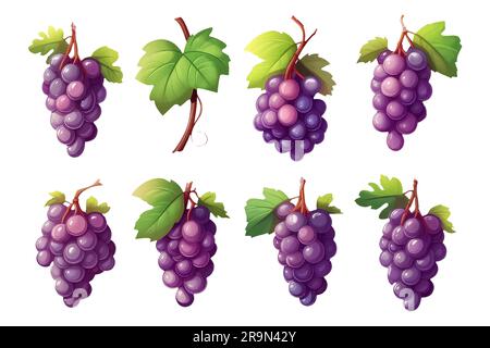 définir le raisin dans le style de dessin animé pour le jeu vidéo isolé sur fond blanc Illustration de Vecteur