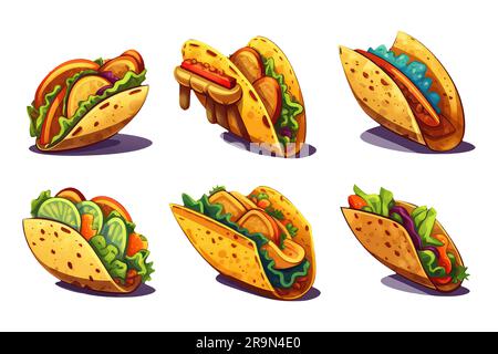 définir le taco dans le style de dessin animé pour le jeu vidéo isolé sur fond blanc Illustration de Vecteur