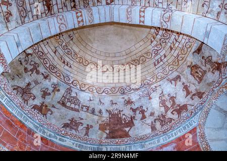 Peintures médiévales, Église de notre-Dame Assomption. Alaitza. alava. Pays Basque. Espagne Banque D'Images