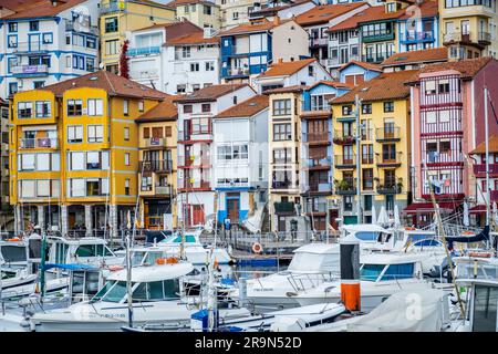 Vieille ville et port de pêche de 1983 dans la province de Biscaye Pays Basque nord de l'Espagne Banque D'Images