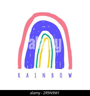 Illustration vectorielle avec un joli arc-en-ciel créatif. Imprimé enfant pour t-shirt, vêtement, affiche, décoration de garderie. Illustration de Vecteur