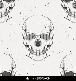 Motif vectoriel sans coutures avec crânes humains Illustration de Vecteur