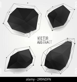 Ensemble vectoriel de formes abstraites modernes de cristal noir avec des lignes et des cercles. Peut être utilisé comme étiquettes, bulles pour le site Web, infographie, bannière. Illustration de Vecteur