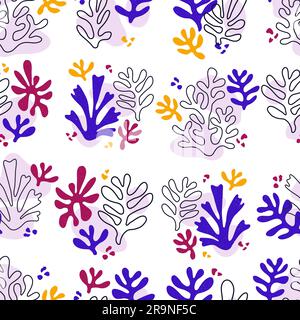 Motif vectoriel contemporain sans couture avec des feuilles abstraites dessinées à la main et des formes fluides. Motif floral inspiré de Matisse. Childi Illustration de Vecteur