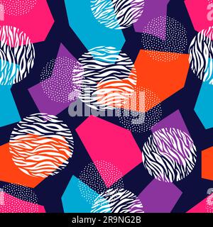 Motif géométrique vectoriel sans couture avec points et éléments ronds en zèbre. Imprimé animal tendance coloré Illustration de Vecteur