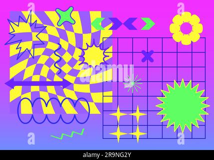 Illustration vectorielle tendance et abstraite d'un motif de four à micro-ondes avec des formes géométriques de memphis. Rétro 90s Pop Art fond dans le style moderne contemporain FO Illustration de Vecteur