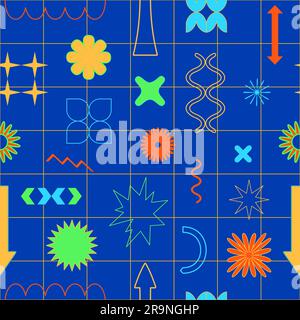 Vecteur tendance abstrait cool retwave modèle sans couture avec des formes géométriques de memphis. Rétro 90s Pop Art fond dans un style moderne et contemporain pour pa Illustration de Vecteur