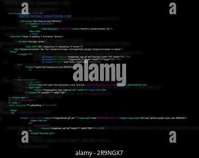 Code source écrit en langage de programmation sur fond noir Banque D'Images