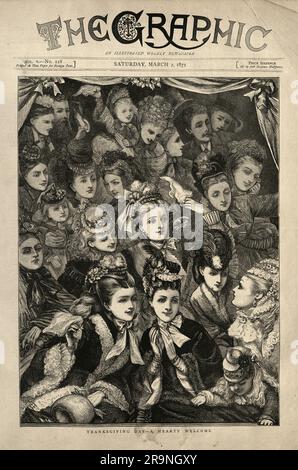 Page d'accueil du vieux journal victorien, jour de Thanksgiving pour la récupération d'Albert Edward, Prince de Galles, un accueil de coeur, 1872 Banque D'Images