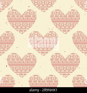 Motif vectoriel sans coutures avec coeurs ethniques rouges. Peut être utilisé pour la Saint-Valentin, l'anniversaire ou le mariage. Style boho moderne. Motif tribal. Illustration de Vecteur