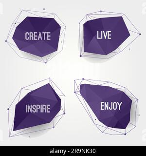 Ensemble vectoriel de formes modernes abstraites en cristal avec des lignes et des cercles. Peut être utilisé comme étiquettes, bulles pour le site Web, infographie, bannière. Inspiration d'un Illustration de Vecteur