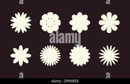 Ensemble vectoriel d'icônes de fleurs boho simples de style hippie, symboles. Modèles d'éléments de conception abstraits dans un style moderne minimaliste pour la marque, les médias sociaux, Illustration de Vecteur