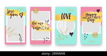 Ensemble vectoriel avec modèles modifiables tendance pour les histoires de réseaux sociaux. Banderoles modernes de la Saint-Valentin avec coeurs et phrases Illustration de Vecteur