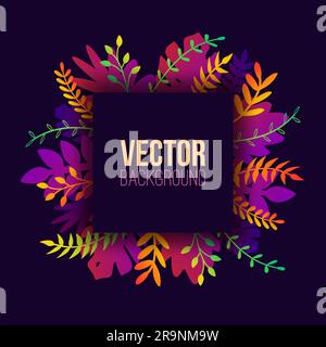 Illustration naturelle vectorielle dans un style plat tendance avec des plantes exotiques, des fleurs, des feuilles et un emplacement pour le texte. Botanique moderne Illustration de Vecteur