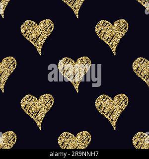 Motif vectoriel sans couture avec coeurs dorés dessinés à la main. Décoration pour la Saint-Valentin, mariage Illustration de Vecteur
