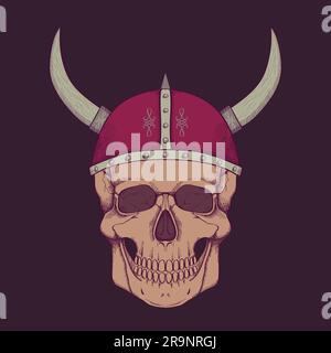 Illustration vectorielle avec crâne humain portant un casque viking Illustration de Vecteur