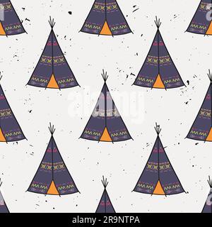 Motif vectoriel sans couture de tipi américain avec décoration tribale. Tepee wigwam colorée dans le style boho. Illustration de Vecteur