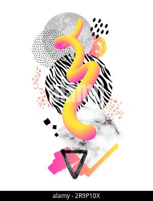 Arrière-plan géométrique vectoriel tendance avec pierres de marbre, textures de coodle, imprimé zèbre animal. Formes géométriques et fluides dans un style moderne minimaliste avec Illustration de Vecteur