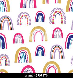 Motif style puéril sans coutures vectorisé par des arcs-en-ciel dessinés à la main. Texture scandinave créative pour le tissu, l'emballage, le textile, le papier peint et les vêtements Illustration de Vecteur