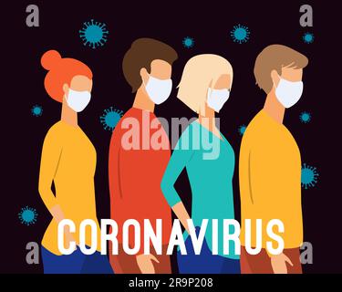 Illustration vectorielle de la Pandémie du coronavirus. Nouveau coronavirus 2019-nCoV , personnes portant des masques médicaux blancs. Concept de quarantaine du coronavirus Illustration de Vecteur