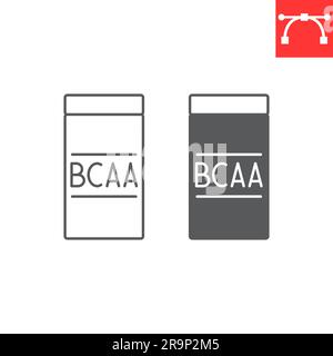 Ligne BCAA et icône de glyphe, suppléments et santé, icône de vecteur d'acides aminés, graphiques de vecteur, signe de contour modifiable de contour, eps 10. Illustration de Vecteur