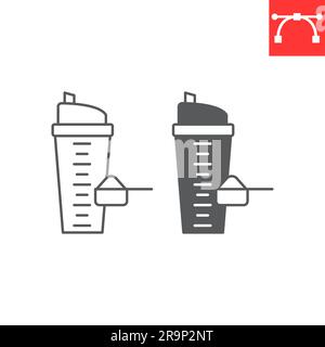 Ligne d'agitation de protéines et icône de glyphe, suppléments et santé, bouteille avec une boule d'icône de vecteur de petit-lait, graphiques de vecteur, signe de contour modifiable de trait, ep Illustration de Vecteur