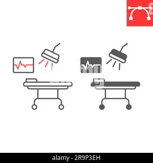 Ligne de la salle d'opération et icône de glyphe, oncologie et chirurgie, icône de vecteur de la table d'opération, graphiques vectoriels, contour de contour modifiable et SIG solide Illustration de Vecteur