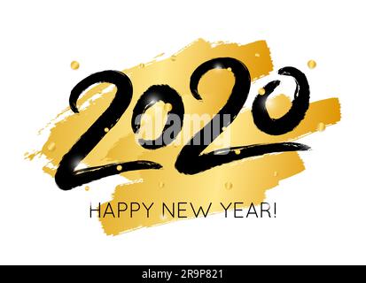 Illustration Vector Happy New Year avec 2020. Chiffres dessinés à la main avec des confettis dorés brillants Illustration de Vecteur