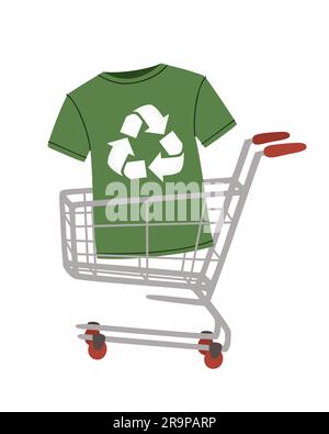 Illustration vectorielle du t-shirt de recyclage vert avec symbole de recyclage dans le panier isolé sur fond blanc - concept de mode durable, enviro Illustration de Vecteur