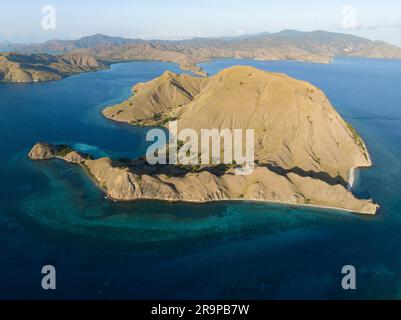 De magnifiques récifs coralliens et des plages idylliques se trouvent à Gili Darat dans le parc national de Komodo, en Indonésie. Cette zone a une grande biodiversité marine. Banque D'Images