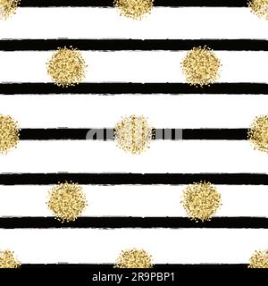 Motif vectoriel sans coutures avec cercles dorés scintillants et rayures noires Illustration de Vecteur
