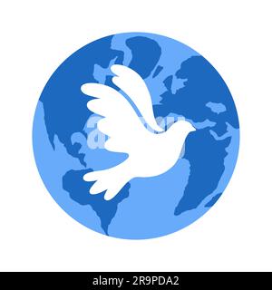 Illustration vectorielle du globe terrestre avec colombe d'oiseau volant comme symbole de paix isolée sur fond blanc. Icône planète Illustration de Vecteur
