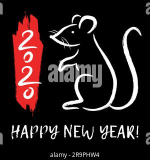 Illustration vectorielle avec signe de zodiaque chinois - Rat. Souris décorative - symbole du nouvel an 2020 heureux. Carte de vœux tendance, affiche, bannière Illustration de Vecteur