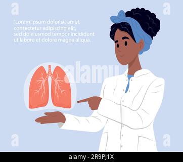 Pulmonologieist femme noire médecin.mois mondial de sensibilisation au cancer du poumon en novembre. Santé pulmonaire. Soins pulmonaires, sensibilisation à la tuberculose. Journée mondiale du cancer, a Illustration de Vecteur