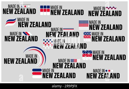 Fabriqué en NewZealand Graphic et ensemble d'étiquettes. Élément d'impact pour l'utilisation que vous voulez en faire. Illustration de Vecteur