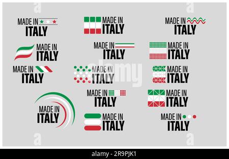 Ensemble d'étiquettes et de motifs fabriqués en Italie. Élément d'impact pour l'utilisation que vous voulez en faire. Illustration de Vecteur