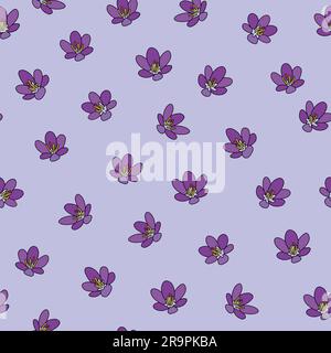 Motif de crocus violet sans couture sur fond bleu. Illustration de Vecteur