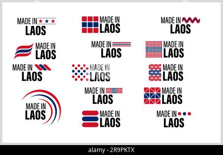 Jeu de motifs et d'étiquettes fabriqués au Laos. Élément d'impact pour l'utilisation que vous voulez en faire. Illustration de Vecteur