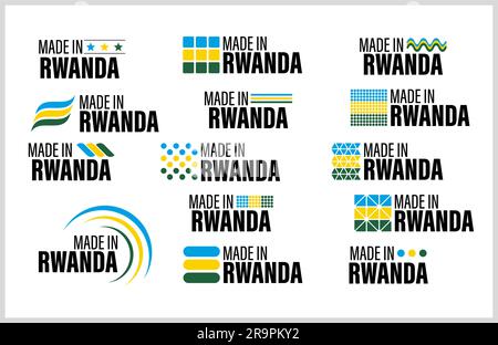 Ensemble d'étiquettes et de motifs fabriqués au Rwanda. Élément d'impact pour l'utilisation que vous voulez en faire. Illustration de Vecteur