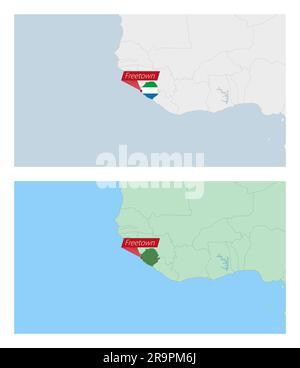 Carte de la Sierra Leone avec PIN de la capitale du pays. Deux types de carte de la Sierra Leone avec les pays voisins. Modèle vectoriel. Illustration de Vecteur