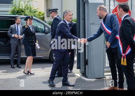 France, Villefranche-sur-Saône, 2023-06-23. Gerald Darmanin, ministre de l'intérieur, est venu inaugurer le poste de police. Banque D'Images