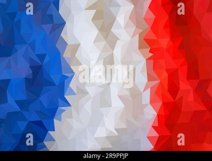 Drapeau stylisé de la France. Tricolore vertical bleu, blanc et rouge. Style poly bas Illustration de Vecteur