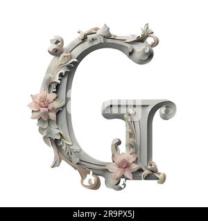 Lettre G sur le placoplâtre avec des fleurs Illustration de Vecteur